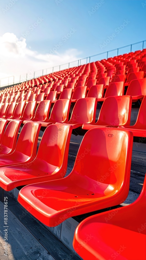 Naklejka premium Rows of empty, bright red seats