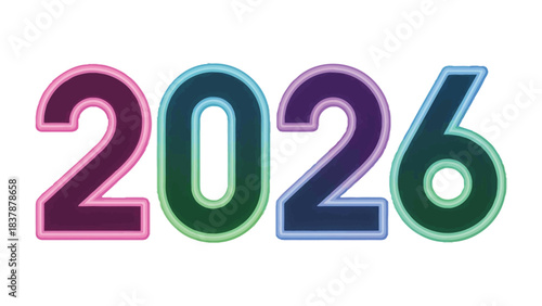 Digital 2026: An eye-catching digital illustration of the year 2026, set against a clean backdrop, featuring a colorful and modern design.