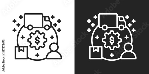 Value Chain Icon In Black And White Line Style