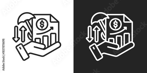 Investment Insurance Icon In Black And White Line Style