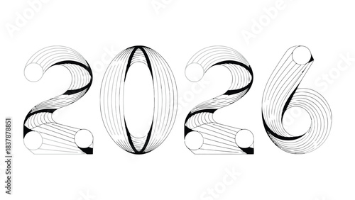 The Future Unveiled: A graphic display of the year 2026, composed of elegant, curving lines in a modern, minimalistic style. A visual representation of anticipation and the passage of time.