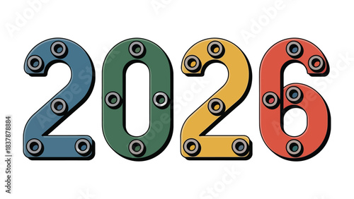 Vision of Future: The year 2026 is boldly displayed with industrial-themed numbers. Symbolizing future progress, innovation, and anticipation, while expressing the concept of technological.