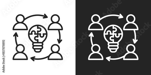 Collaboration Icon In Black And White Line Style