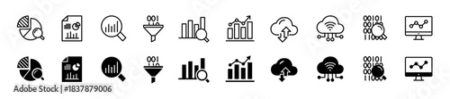 Data analytics icon set. Big data analysis technology symbol. Vector illustration.