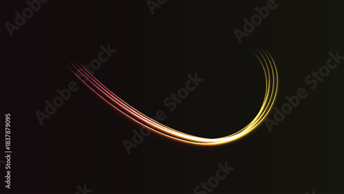 Abstract glowing light trail forming a curved arc shape with warm colors on a dark background