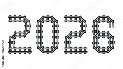 Railway's Vision: The year 2026 is sculpted from railway tracks, symbolizing the journey and future of transport. This minimalist design conveys a message of progress and interconnectedness.