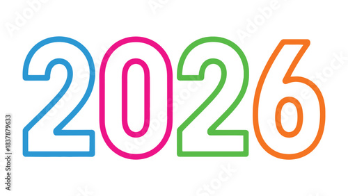 The Year 2026: The vibrant graphic shows the year 2026. A simple yet eye-catching image for various concepts like planning, vision, and the future. 