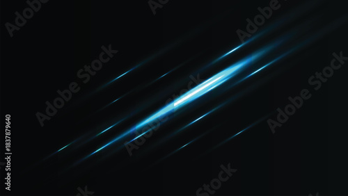 Abstract blue light streak motion blur effect on black background, digital technology concept, speed, energy, futuristic design element
