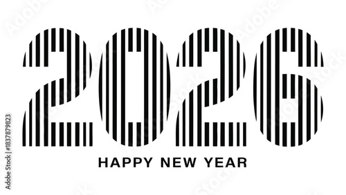 New Year's Eve 2026: A minimalist, high-contrast graphic with the bold numbers 2026  and the greeting Happy New Year, this design embodies the spirit of a fresh start.