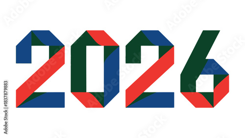 The Year 2026: The bold colorful geometric figures of the year 2026 evoke feelings of new beginnings and futuristic plans