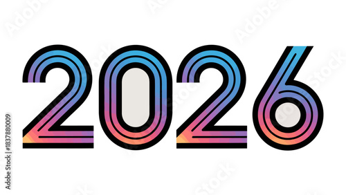 2026 Typography Design: A vibrant and colorful design of the year 2026, showcasing a modern and artistic interpretation of future. 