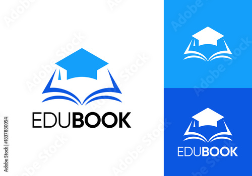 graduation cap and book logo. study education vector design concept	
