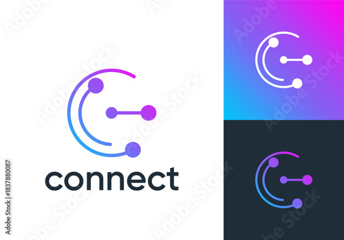 circle letter C global connect logo. network signal technology connectivity symbol icon vector design	
