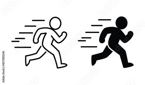 Dynamic speed and motion icons showing running figures in both outline and solid styles for urgent delivery or fast action concepts