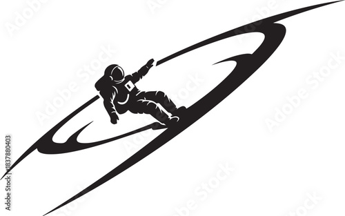 This vector astronaut artwork features a bold, modern illustration of a space explorer floating in the cosmic void