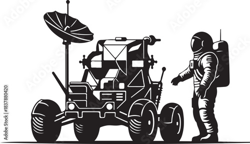 This vector astronaut artwork features a bold, modern illustration of a space explorer floating in the cosmic void