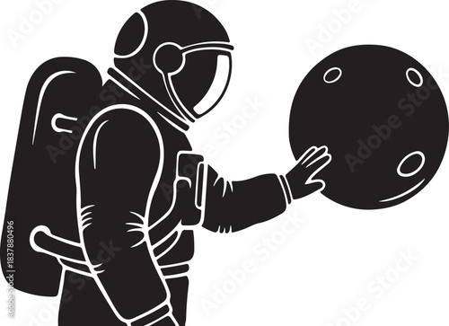 This vector astronaut artwork features a bold, modern illustration of a space explorer floating in the cosmic void