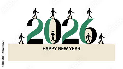 New Year's Ascent: A visual celebration, figures journeying across the year's numerals, symbolizing progress and the dawn of 2026. This dynamic depiction exudes optimism and forward momentum.