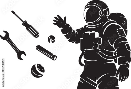 This vector astronaut artwork features a bold, modern illustration of a space explorer floating in the cosmic void