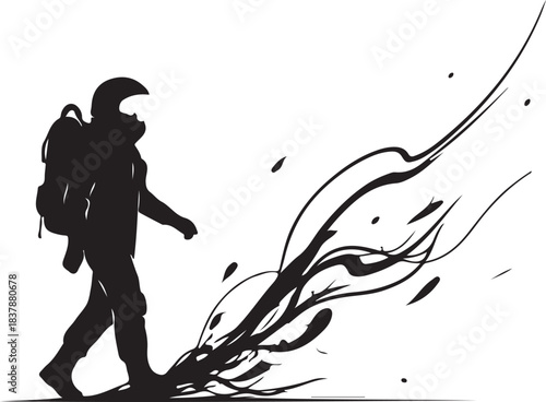 This vector astronaut artwork features a bold, modern illustration of a space explorer floating in the cosmic void