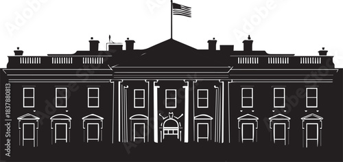 Silhouette of the white house with american flag