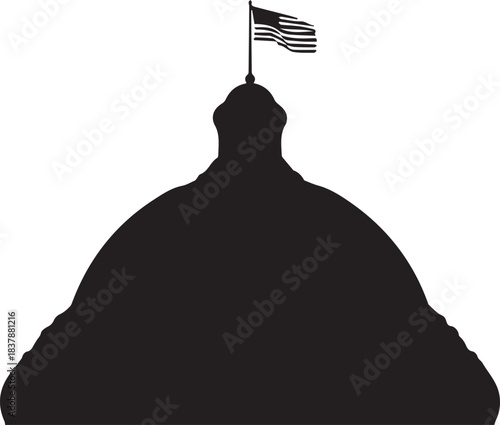 Silhouette of a dome building with an american flag on top