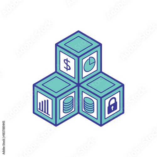 Isometric illustration of data analysis cubes for finance and business