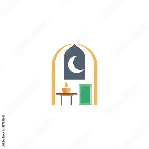 Ramadan Kareem Celebration Symbol with Crescent Moon and Candle