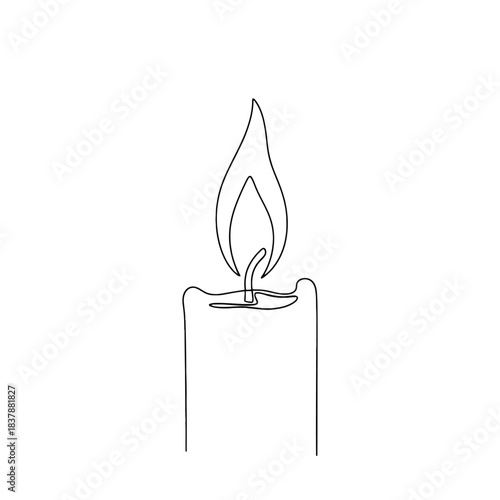 Simple line drawing of a lit candle with a flickering flame