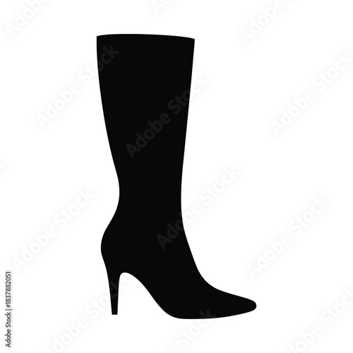 High-Heeled Knee-High Boot Silhouette Vector Icon - Fashion Footwear Illustration