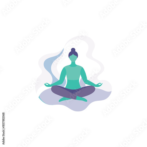 Woman meditating in lotus position for mindfulness and relaxation vector art