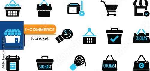 A set of vector icons for e-commerce web business including shopping cart, bag, gift, and credit card symbols