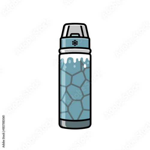 Flat Vector Modern Thermos Bottle with Winter Frost Texture and Bold Black Outline