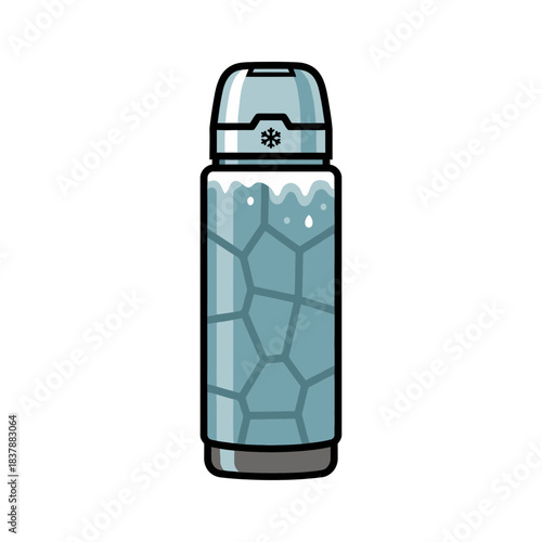 Flat Vector Modern Thermos Bottle with Winter Frost Texture and Bold Black Outline