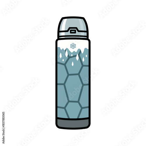 Flat Vector Modern Thermos Bottle with Winter Frost Texture and Bold Black Outline