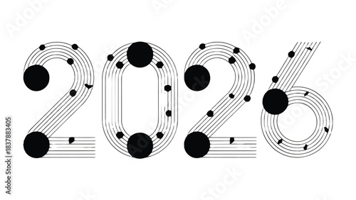 Anticipating 2026: A minimalist representation of the year 2026, crafted with modern geometric design, showcasing clean lines and a simple aesthetic.