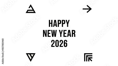 Free Download Festive Year Ahead: A clean and modern graphic design displaying the text HAPPY NEW YEAR 2026, accompanied by simple geometric shapes. - GFXLoad