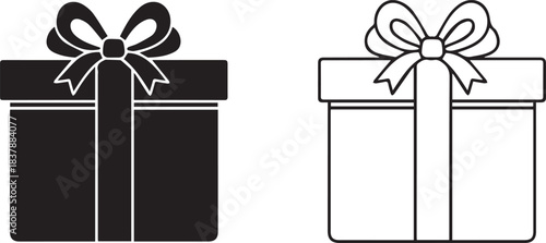 Set of black and outline gift box icons. Simple vector illustration.