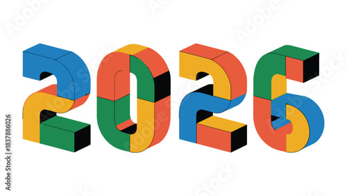 2026: A visual representation of the year 2026, composed of colorful three-dimensional shapes, embodying modernity and forward-thinking.