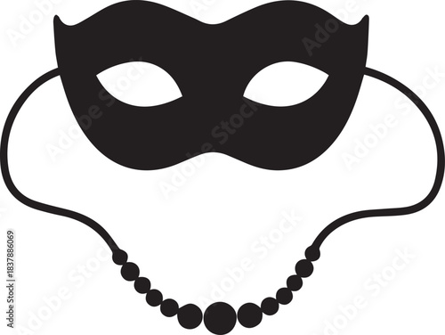 Black masquerade mask with pearl necklace silhouette