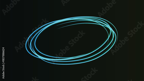 Abstract glowing blue and cyan neon circle or ring of light on a dark background, futuristic energy effect