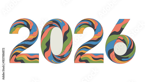 Year 2026 Typography: A vibrant and colorful design spells out the year 2026, offering a contemporary take on the numerical representation.