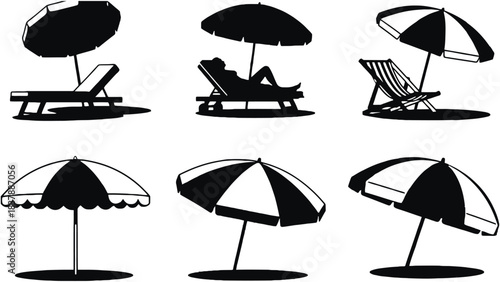 Beach umbrella and chair vector summer vacation illustration