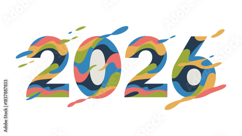 New year, New Horizons: A vibrant design showcases the year 2026, inviting a sense of optimism and anticipation for the future. with playful colors and an artistic splash,