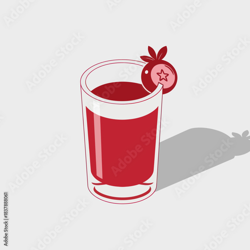 Refreshing Red Drink with Berry Garnish in a Clear Glass.