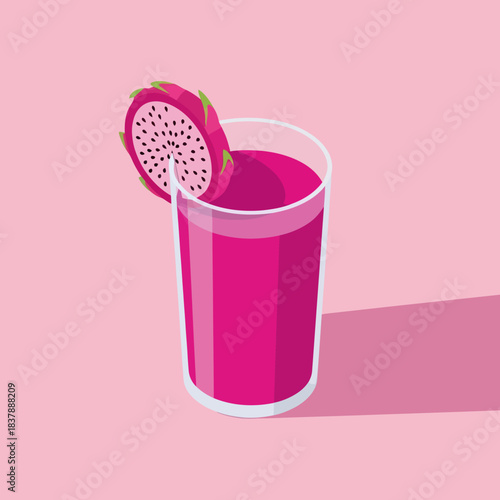 Refreshing Dragon Fruit Smoothie in a Glass with Garnish.