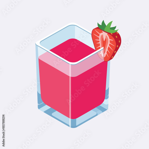Refreshing Strawberry Drink in a Glass with a Fresh Strawberry Garnish.