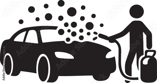 Person washing a car with soap and water bubbles