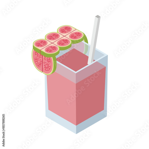 Refreshing Pink Guava Juice Drink with Fruit Garnish.