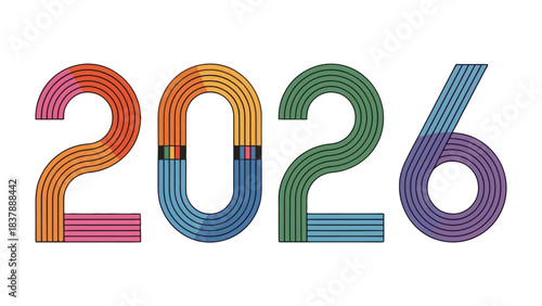 2026: A vibrant and colorful design of the year 2026, embodying the promise of a bright future with elegant typography and captivating hues. 